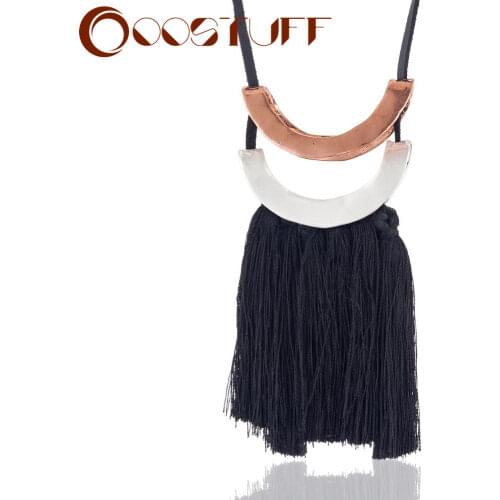 Black Leather Necklace For Women with Big Tassal Pendant Long necklaces & pendants Wholesale Jewelry collares mujer colar choker