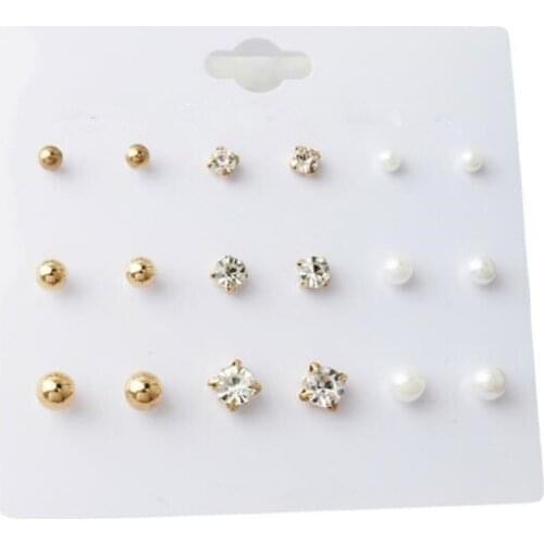 Ea578 Explosion section 2021 fashion simple earrings crystal imitation pearl geometric Small round beads earrings 9 pair/set
