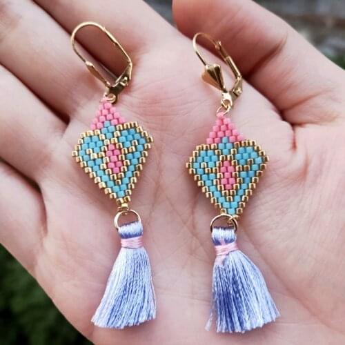 FAIRYWOO Miyuki Geometric Earrings Indian Jewelry Heart Long Tassel Sweet Glass Beaded Earring For Woman Handmade Luxury Gifts