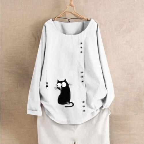 Casual Print Long Sleeve T-Shirt for Women Vintage V-Neck Cotton Linen Female 2021 Autumn New Casual Womens Clothing Top Tee