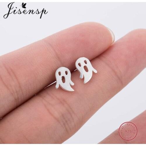 Jisensp Halloween Jewelry 925 Sterling Silver Earrings Lovely Tiny Ghost Stud Earrings for Women Party Gift Bijoux Femme