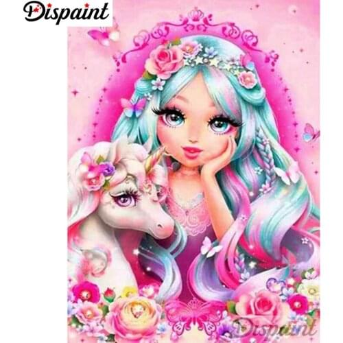Dispaint Full Square/Round Drill 5D DIY Diamond Painting "Girl unicorn flower" 3D Embroidery Cross Stitch Home Decor Gift A23475