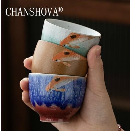 CHANSHOVA Traditional Chinese style Handpainted 90ml Ceramic teacup Kiln change texture tea set China Porcelain H350