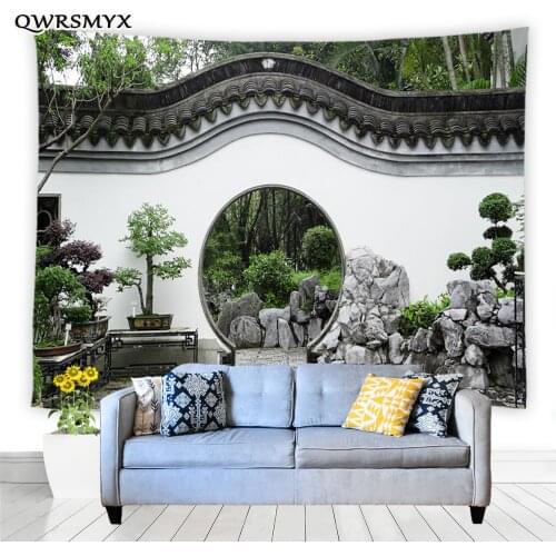 Chinese Classical Arch Garden Landscape Tapestry Wall Hanging Art Aesthetic Adornment Living Room Bedroom Dorm Decor Tapestries
