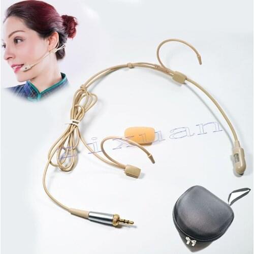 Classical Cardioid Headset Microphone for Sennheiser G2 G3 G4 Wireless Stage Performance Mics Beige Dual ear Mike 3.5mm Lock