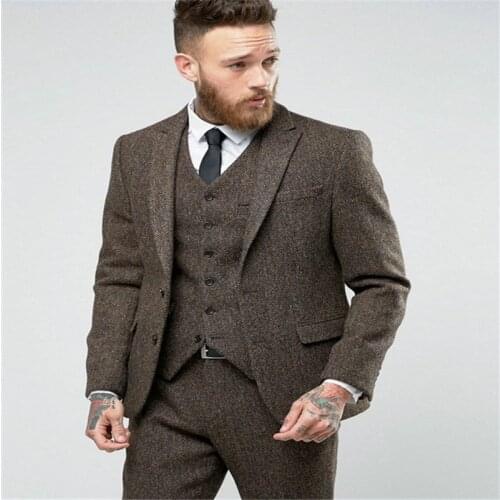 New Custom Made Costume Homme Ternos Slim Fit Winter 3 Piece Men Suits Business Groom Tuxedos Wedding Tweed Suit