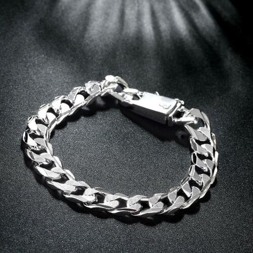 Hot Fashion Jewelry charm Pure 925 Silver Bracelets 10MM Classic geometric Figaro mens chain high quality Wedding party Gifts