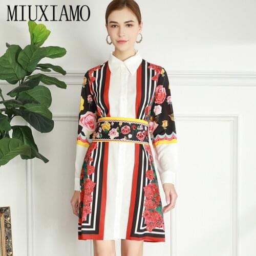 MIUXIMAO 2021 Spring Autumn Full Sleeve Diamonds Flower Leaf Print Elegant Slim Fashion Midi Dress Vestidos + Waistband