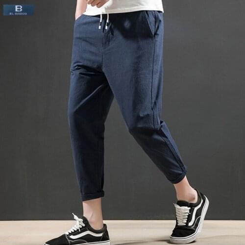 2018 Summer Cotton Linen Men Pants Casual Male Sweatpants Black Blue Khaki Grey Trousers Soft Breathable Harem Joggers Size 4XL