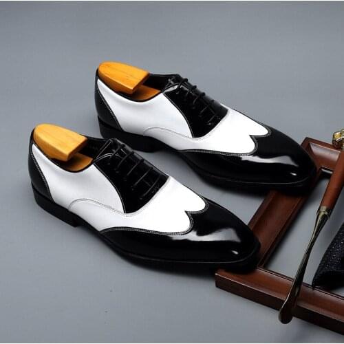 New Spring/Autumn Handmade Lace-Up Genuine Leather Black/White Oxford Flat Men Business Office Wedding Shoes