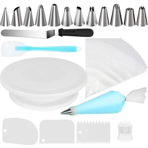 34 PCS Fruit Cake Decorating Tips Cake Turntable Pastry Nozzles Converter Confectionery Bag Baking Tools For Cakes