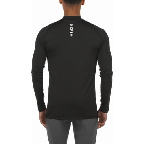 New Brand Mens Gym Casual Clothing Fitness Breathable Bodybuilding Fashion Trend Middle Collar Long Sleeve Slim Sports T Shirt