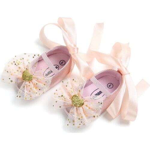 New Baby Girls Shoes 4-color Newborn First Walker PU Anti-slip Soft Bottom Pink Bowknot Toddler Crib Shoe Moccasins Dress Shoes