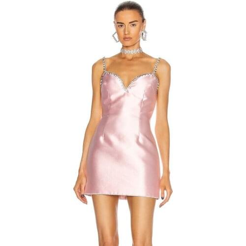 Autumn Women New Luxury Sexy Diamonds Spaghetti Strap Mini Bandage Dress 2021 Vintage Elegant Evening Party Dress