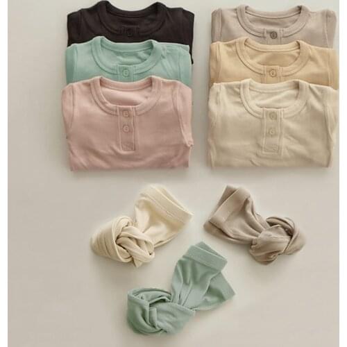 Toddler Girl Boy Pajamas Set Kids Solid Knit Cotton Outfits Baby Boys Full Sleeves Sleepwear Children Clothes Home Wear 1-6Y