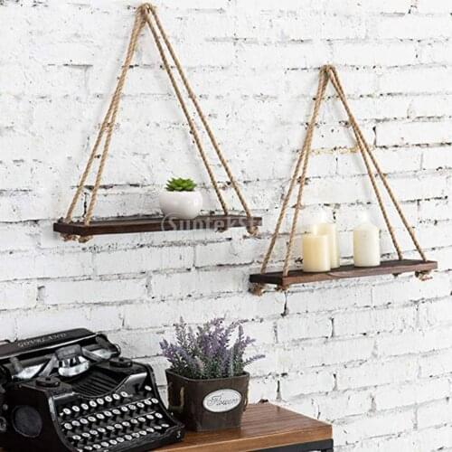 Hanging Wall Mounted Shelves Wood Floating Shelves Rack Plant Pot Hanging Shelf