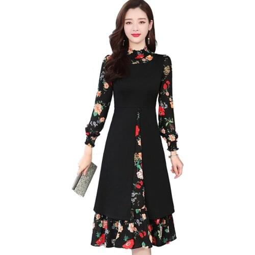 IOQRCJV Chiffon Print Floral Dress 2019 New Spring Bohemian Long Dresses Elegant Casual Vintage Dress Vestidos Plus Size L270