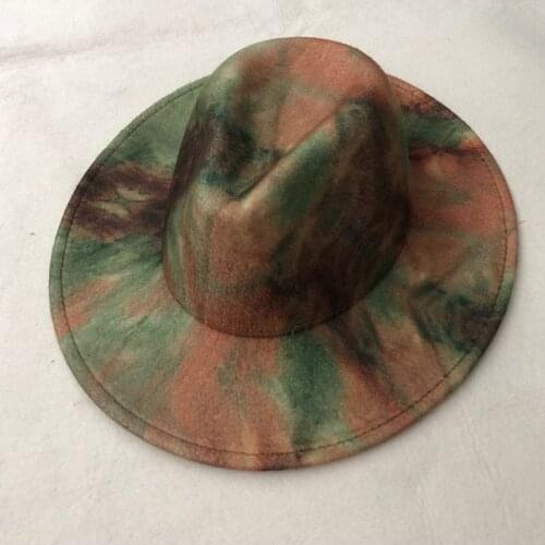 Fedoras hats women men wide brim Tie dye autumn winter women hats vintage fascinator multicolor blue green white felted hat men