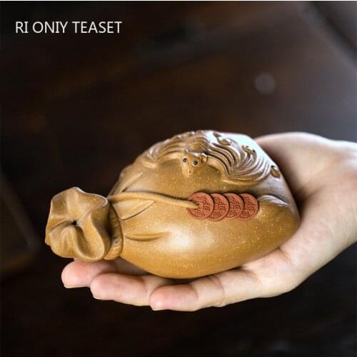 Yixing Boutique Purple Clay Tea pet Money lucky Fortune Ornaments Handmade Sculpture Crafts Home Tea Set Decoration Accessories