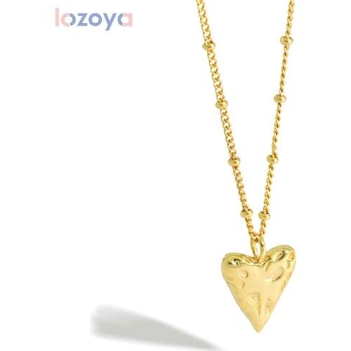 LOZOYA 925 Sterling Silver Gold Heart Pendant Fashion Luxury Luxury Fashion Fine Jewelry Thick Chain Women Jewerly Party Gift