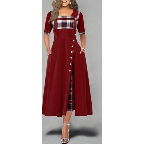 2021 Summer Short-sleeved Dress Retro Check Button O-neck Dress Casual Slim Elegant A-line Irregular Ladies Fashion Dress New