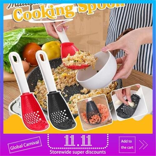 1Pcs Multifunctional Kitchen Cooking Spoon Heat-resistant Hanging Hole Innovative Potato Garlic Press Colander Spoon Dropshippin