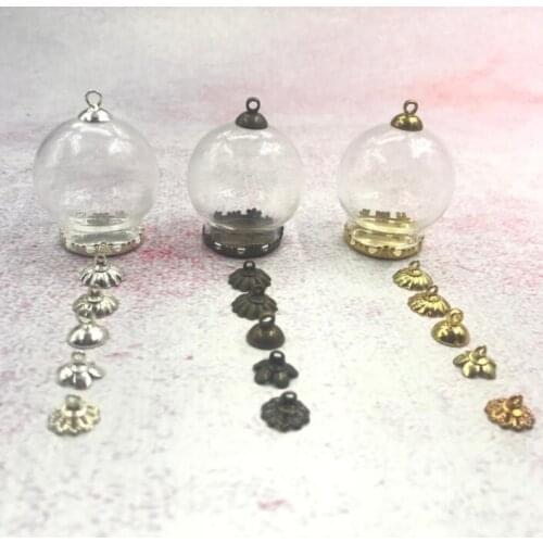 100pcs/lot 30x20mm Glass Dome bottle glass cover & 20mm base & bead cap set DIY necklace glass vials pendant glass globe decor