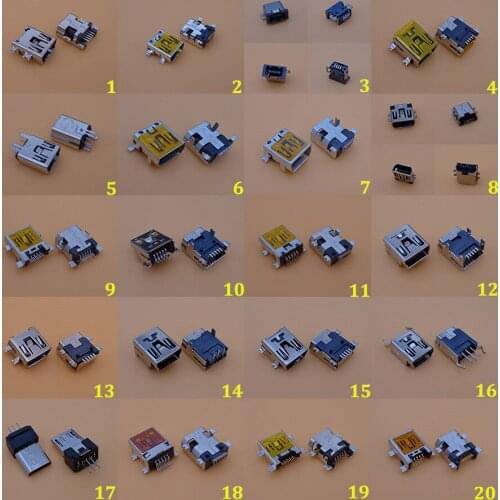 20model Female Mini USB Type B 5pin 8pin 10 Pin 11 pin SMT SMD Mount Jack Connector charging port socket power plug repair parts