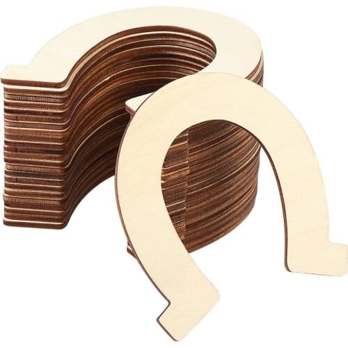 Healifty 24PCS DIY Wooden Large Unpainted Cut Horseshoe Unfinished Wood Cutouts Horseshoe Natural Chip Shape Ready to Paint or