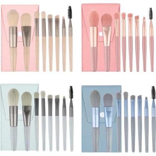 8Pcs/Set Mini Travel Makeup Brush Set Private Label Wholesale Wooden Handle Portable Soft Hair Cute Makeup Brushes Set With Bag