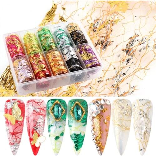 Aluminum Mesh Foils Nail Sticker Line Strip Silk Gold Silver Slider Adhesive Decals Set Glitter Holo Net Nail Art Decor LA1778