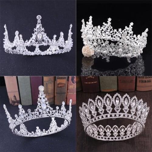 Baroque Royal Queen Crown Gold Blue Red Crystal Rhinestone Stone Wedding Tiara for Women Costume Bridal Hair Accessories