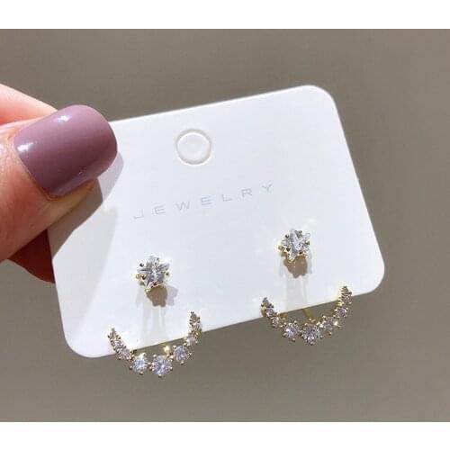 Shiny Side New Fashion Brand Jewelry Luxury Crystal Moon Stud Earrings for Women Gift Zirconia Star Earrings