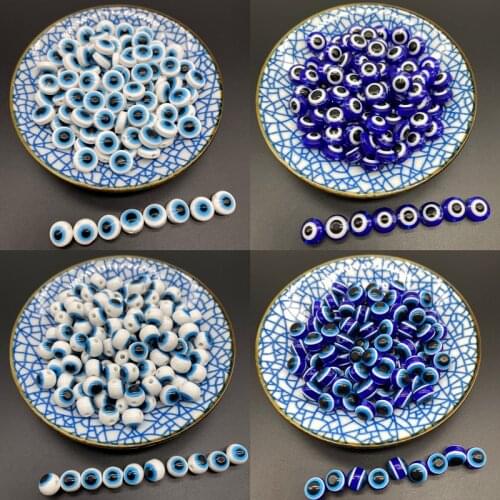6/8/10/12MM Oval Round Shape Evil Eye Beads Resin Spacer Beads For Jewelry Making DIY Charm Bracelet Earrings Necklace
