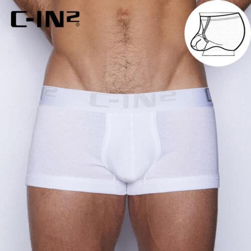 C-IN2 mens underwear simple low waist sexy hanging ring type cotton youth sports flat-angle panties