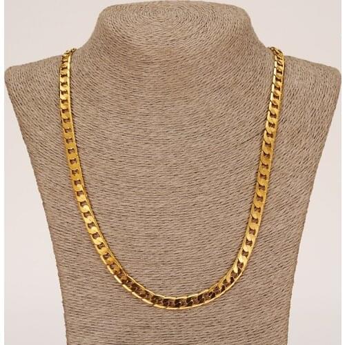 Bangrui 60cm&21cm Womens Mens Chain Golden Plated Chain Curb Link Yellow Gold Filled Bracelet Chain Jewelry