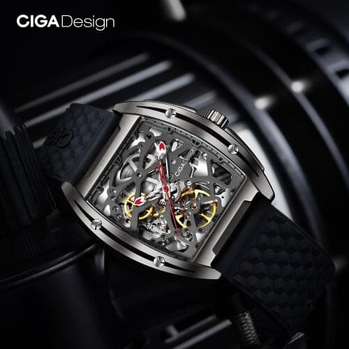 CIGA DESIGN Watch Titanium Case Automatic Mechanical Wristwatch Sapphire Crystal Two Straps Silicone/Leather Timepiece