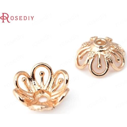 D057)10 pieces 14mm 24K Champagne Gold Color Plated Brass Beads Caps High Quality Diy Jewelry Findings Accessories wholesale