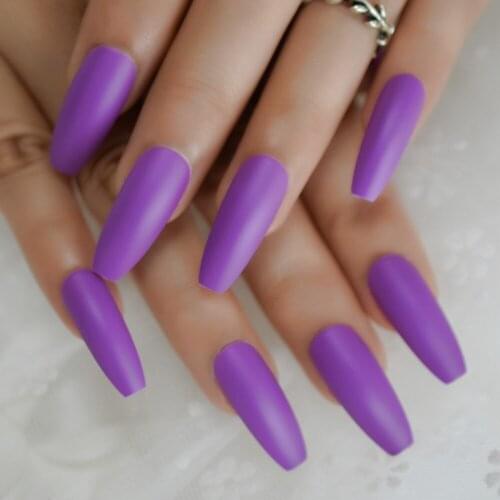 Long Ballerina Matte Nails Carnival Style Deep Lavender Purple Extremely Long Coffine Faux Ongles Frosted Solid Tips