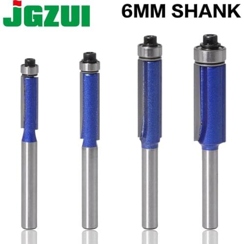 1pc 6mm Shank Trim Router Bit with Bearing for Wood Template Pattern Bit Tungsten Carbide Milling Cutter for Wood