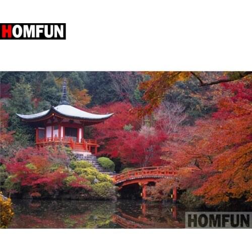 HOMFUN Full Diamond "Tree pavilion scenery"DIY 5D Diamond Painting Cross Stitch Home Decor Picture Of Rhinestone Handmade A27402