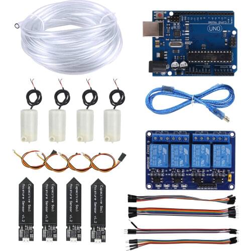 Automatic Irrigation Kit Self Watering System Capacitive Soil Moisture Sensor Channel 5V Relay Module Water Pump Tubing