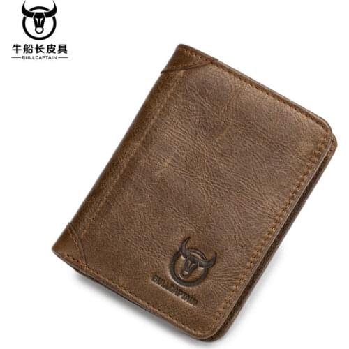 BULLCAPTAIN New Fashion Genuine Leather Men Wallet Small Men Wallet Zipper Male Short Coin Purse Brand High Quality male clutch