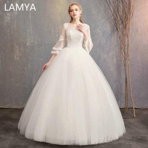 LAMYA Customized Sleeve Wedding Dresses Simple O neck Bridal Gowns Ball Gown Wed Dresses Robe De Mariee Wedding Dresses