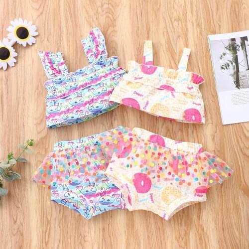 2021 Baby Girl Summer Clothes Sweet Baby Sets 2 Pcs Dot Mesh Print Sleeveless Tops+briefs Birthday Party Baby Girl Outfit 0-18M
