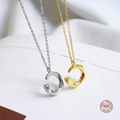 LKO Irregular C Letter Pendants 925 Sterling Silver Necklace Temperament Personality Necklace for Women Party Gifts