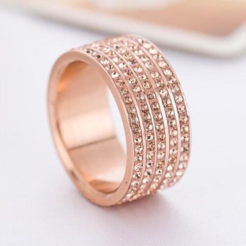 Fashion Rose Gold Color Stainless Steel Jewelry Crystal Wedding Rings for women