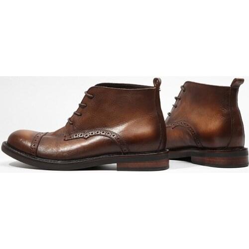 Men Cow Leather Chelsea Boots Ankle Handmade Luxury Trainers Autumn Western Brogue Shoes Slip-On Male Business Shoes Boots