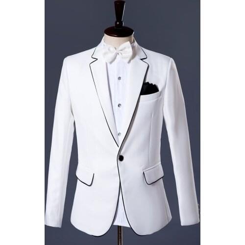 Mens White Formal Wedding Dress Suit Stage Show Costume Outfits Groom Slim Fit Blazer Jacket Pants Office Party Two Piece Set