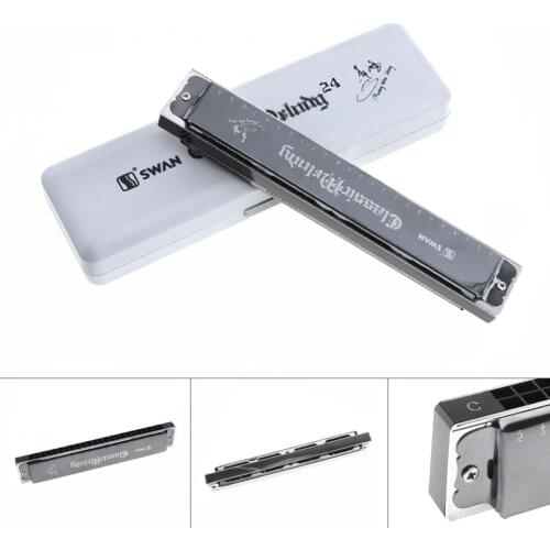 24 Holes Complex Tone Harmonica Diatonic Musical Instrument with Signature for Beginner and Harmonica Lover